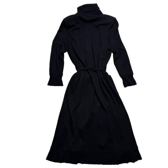 Vintage ST. JOHN Collection Knit Long Kelly Cardigan 6 Black Ruffle Belted Maxi - Picture 4 of 16